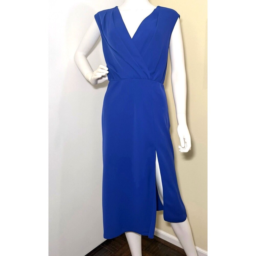 Amanda Uprichard Matthews Dress Small Admiral Blue Surplice V-Neck Midi Cocktail